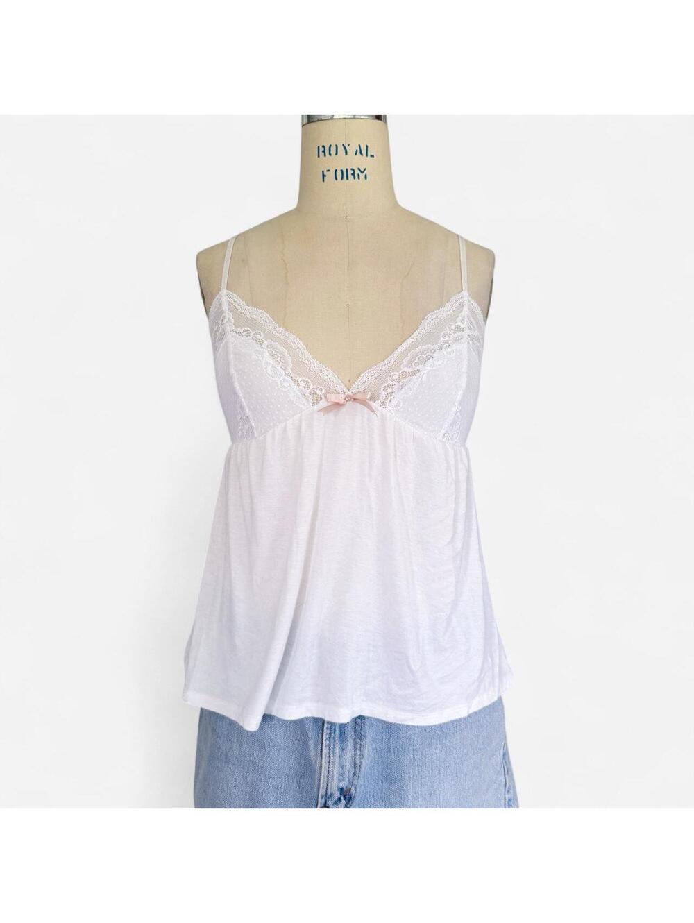 Eberjey White Lace Trim Babydoll Cami in White